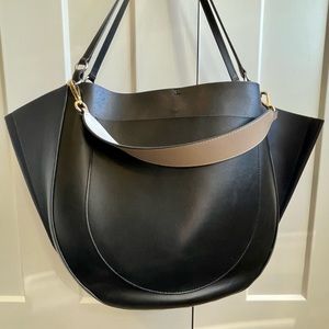 Wandler Colorblock Mia Tote Bag - Black and Navy with Tan and Cream Handles